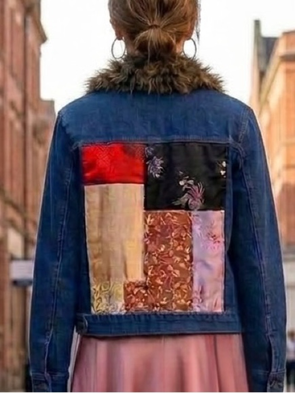 Vintage Y2K Carree's Embellishments Faux Fur Patchwork Denim Jacket M
